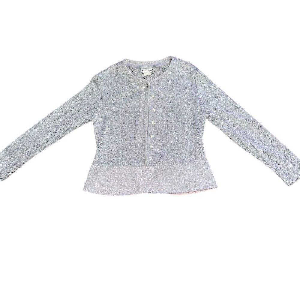 Vintage Nicole Studio‎ Women's Gray Metallic Button-Up Cardigan Sweater Size 10
